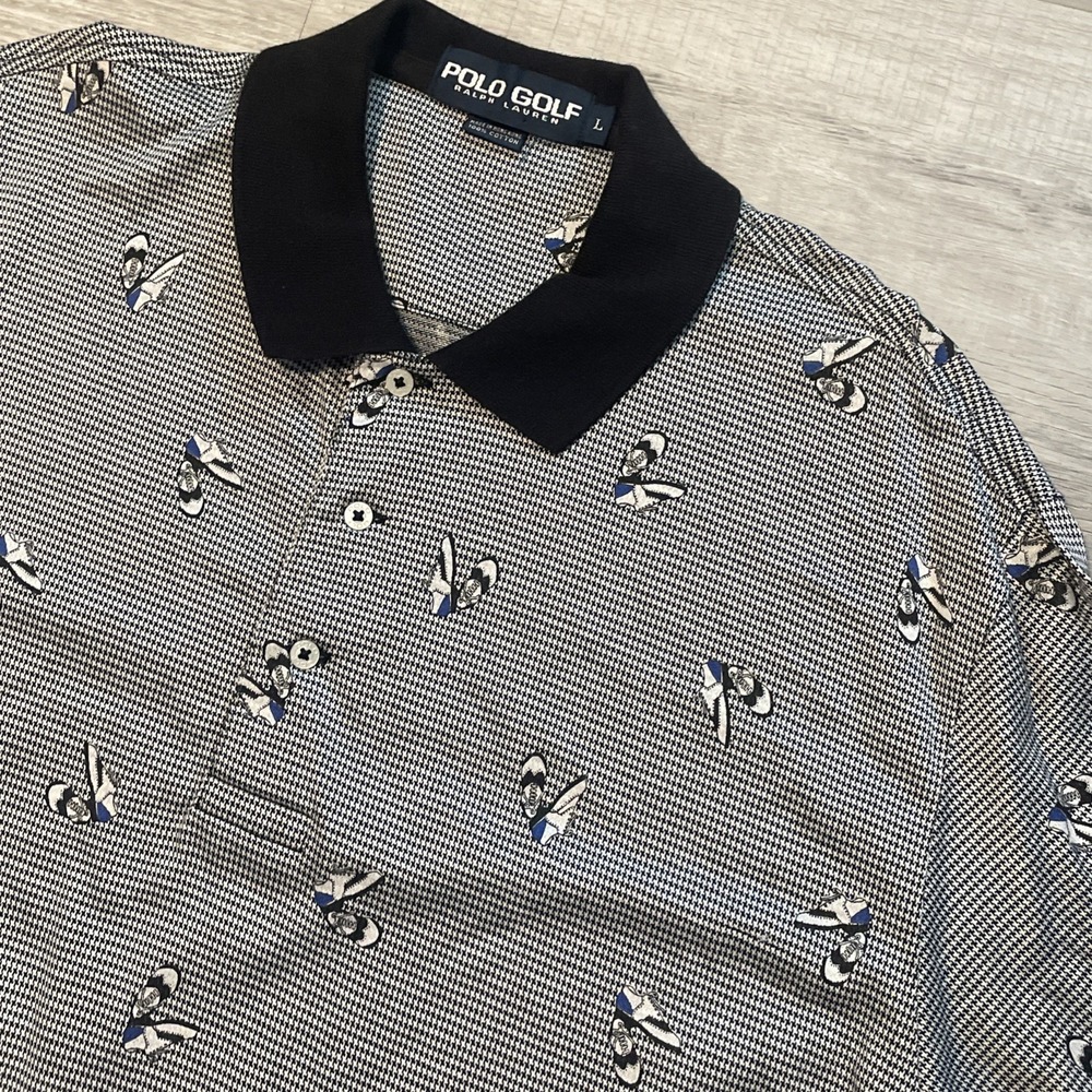 Polo by Ralph Lauren Polo Golf Black & White Micro-Print Polo with Blue Accent